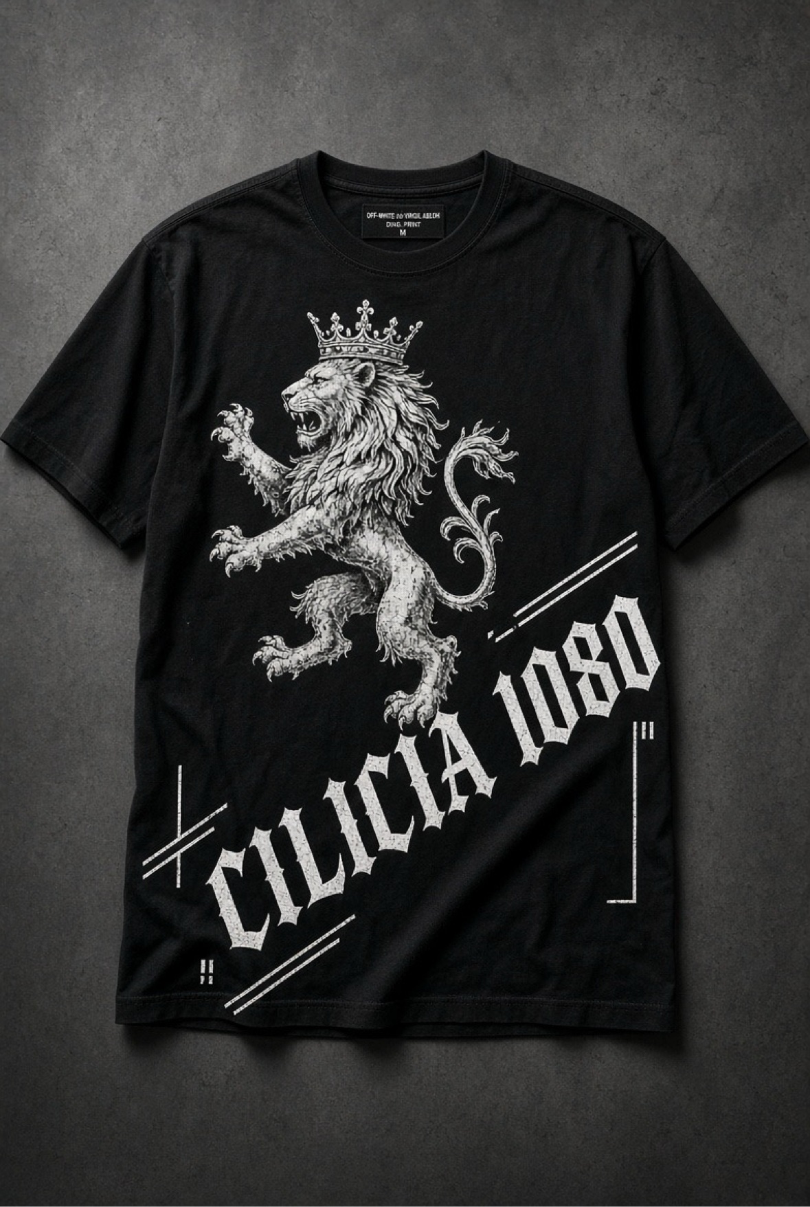 Cilicia 1080 Tee — black, diagonal wordmark