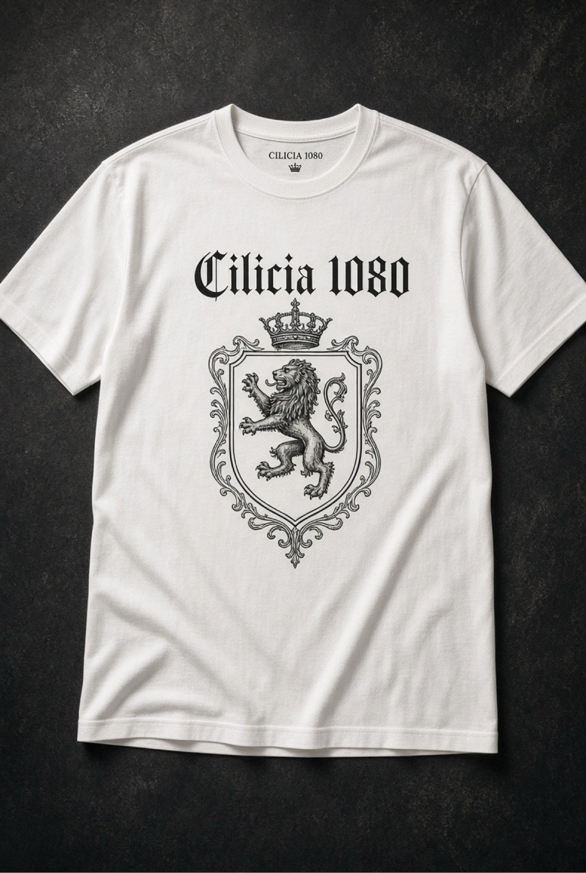 Cilicia 1080 Tee — white, ornate crest